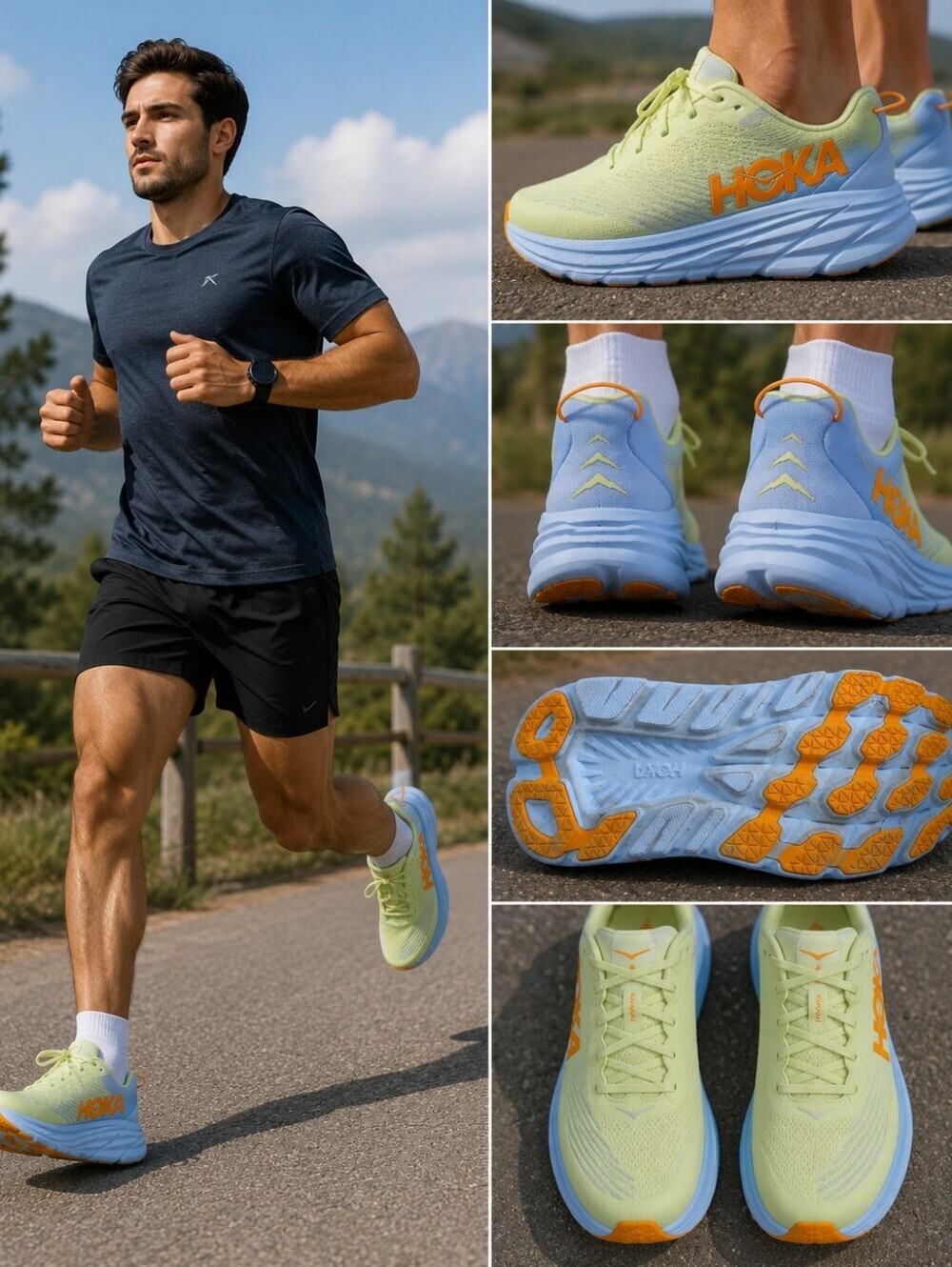 HOKA One One Rincon 3 Men's Running Shoes Size 8D Lime Green Blue Orange Light